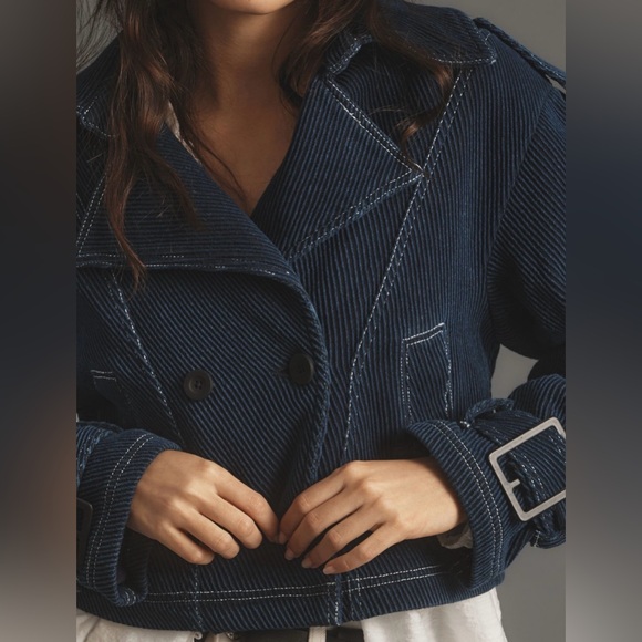 Anthropologie Pilcro Cropped Denim Peacoat Jacket Size Large - Picture 3 of 4